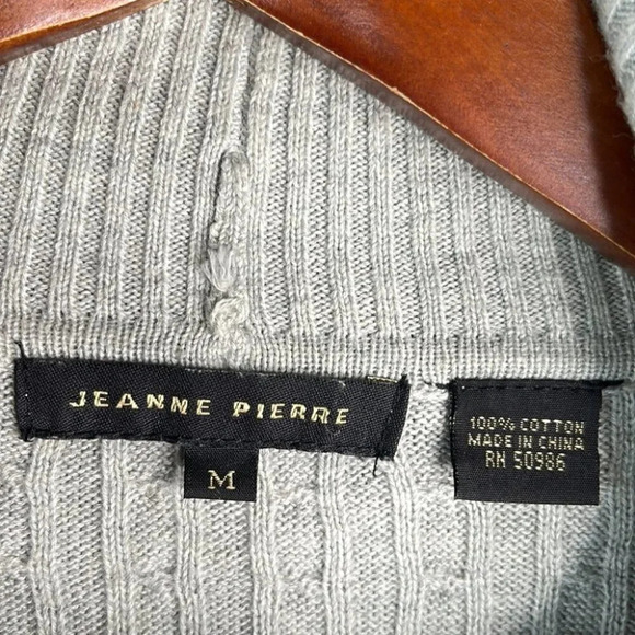 JEANNE PIERRE Cable Knit Turtleneck Sweater Grey Long Sl Lightweight Preppy M - Picture 7 of 10